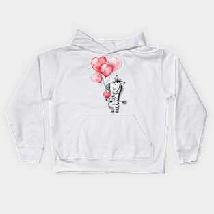 Valentine Zebra Holding Heart Shaped Balloons Kids Hoodie